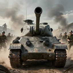 one ww 2 tank facing 1 0 0 0 soldiers, hyperdetailed, digital art, cinematic light