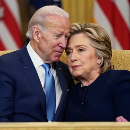 up close of joe biden and hillary clinton cuddling on a loveseat