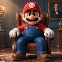 Nintendo Waluigi sitting menacingly and powerfully in a chair as Francis Underwood in House of Cards