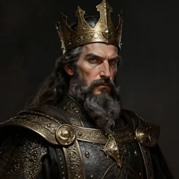 a portrait of the handsome bearded king, grim - lighting, high - contrast, intricate, elegant, highly detailed, digital painting, artstation, concept art, smooth, sharp focus, illustration