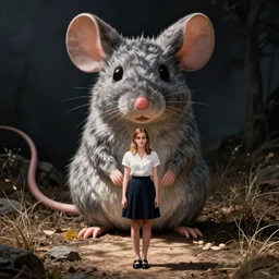 emma watson standing in front of a giant mouse, photography by annie leibovitz