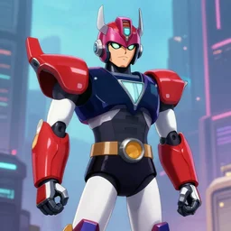 megazord beautiful portrait, cyberpunk city background, danguiz