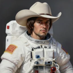 beautiful lifelike studio close - up painting of a full body cowboy astronaut, wearing cowboy hat. perfectly shaded lighting, expressive!!!! creative!!!!! very very coherent, trending on artstation, greg rutkowski, hyper detailed, 4 k, high quality, smooth, sharp focus