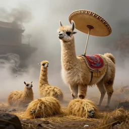a mexican fever dream, haystack slugs, luchador llama, hyper detailed, masterpiece, artstation, thick inky fog mist, advanced lighting technology, stylized yet realistic surrealism, 4 k wallpaper