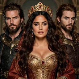 Salma Hayek as a beautiful Medieval Queen by Gerald Brom +Mark Arian +Artgerm , extremely detailed , hyper realistic