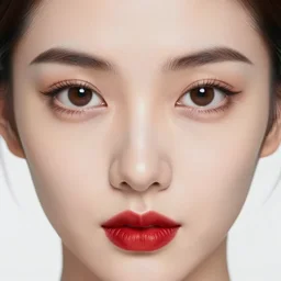 a highly detailed symmetric face of a pretty young woman, hyperrealistic, detailed eyes, red lipstick