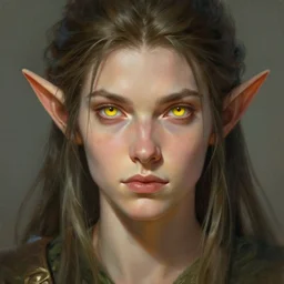 face portrait of an elf druid with yellow eyes, perfect face details, symmetry, digital painting, trending on artstation and deviantart, epic composition, dynamic, highly detailed, ross draws, wlop, 8 k