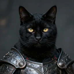 head and shoulders portrait of a warrior, tabaxi, black cat, male, breastplate, magical, high fantasy, d & d, by annie liebovitz, face details, extremely detailed, vogue fashion photo