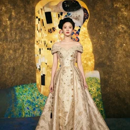 actress zhang ziyi with chinese princess dress, style by gustav klimt