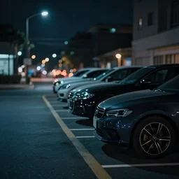 parking a night, moody, cinematic colors, bokeh