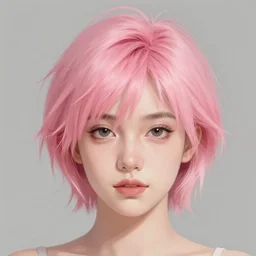 portrait of a young woman with short pink spiky hair, and dark eyes 8 k, digital paint