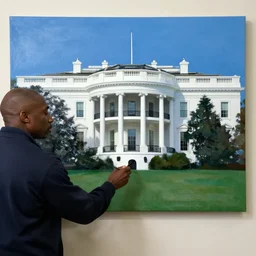 2pac as the president in the white house, painting