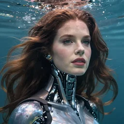 underwater portrait of lana Del Rey as a cyborg, octane render, kingdom come by Alex Ross