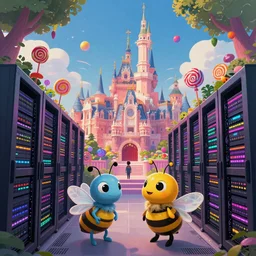 photo of datacenter whimsical fairy wonderland vibrant colors candyland wonderland by artgerm and greg rutkowski and magali villeneuv art beeple, by thomas kinkade hearstone league of legends dofus beatrix potter