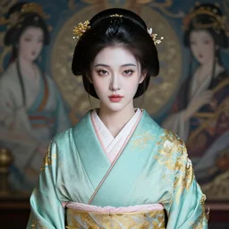 dreamlike luxury stunning gorgeous asian woman fairy portrait, pale turquoise and gold kimono, art by artgerm, wlop, loish, ilya kuvshinov, 8 k hyperrealistic, hyperdetailed, beautiful lighting, detailed background, depth of field, symmetrical face, frostbite 3 engine, cryengine,