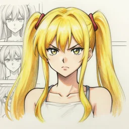 full upper-body portrait of a girl with blonde twin tails hair, angry expression, drawn by WLOP, by Avetetsuya Studios, attractive character, colored sketch anime manga panel, trending on Artstation