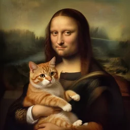 portrait of jesus holding a cute ginger cat, digital art, by leonardo da vinci
