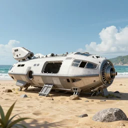photo of a broken down spaceship on a beach, unreal engine, photo realistic, 8 k