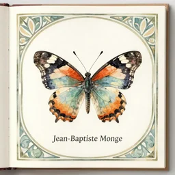 butterfly watercolor of Art Nouveau designs and borders by Jean-Baptiste Monge, post processing, painterly, book illustration watercolor granular splatter dripping paper texture. Trending on artstation, post processing, pen and ink work. sharp focus