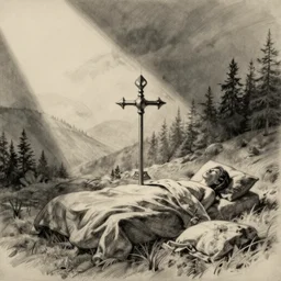 detailed sketch of letting go after focusing on your bodily sensations for a long time during a wake back to bed for a wake initiated lucid dream. resulting in a passive awareness or anchor.