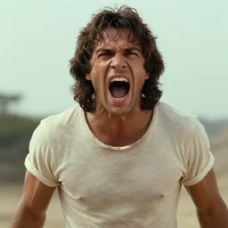 Tarzan wearing t shirt and screaming, film still, potrait, Cinematic scene, Hollywood standard , hd , 8k, focus detailed, best ai image, perfect photo, rule of third, golden ratio