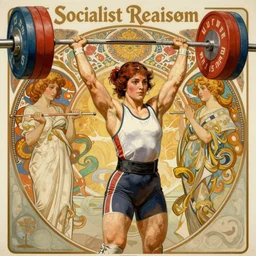 socialist realism propaganda poster of female weightlifter, socialist realism, highly detailed, intricate, digital painting, artstation, sharp focus, illustration, art by jakub rozalski, greg rutkowski, artgerm, tan zi and ayanamikodon and alphonse mucha and wlop