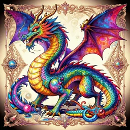 rainbow dragon in the style of beeple mixed with lisa frank. fantasy art. detailed. ornate. trending on artstation
