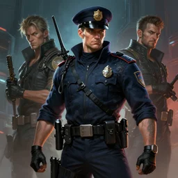 dungeons and dragons portrait of a policeman, cyberpunk, intricate, highly detailed, dynamic lighting, digital art, digital painting, artstation, terence nielsen, sharp focus, illustration, art by artgerm and greg rutkowski and moebius, 8 k