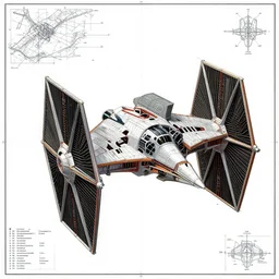 detailed map of a tie fighter, detailed, cartography, technical drawing, blueprints, detailed, descriptive, directions, pictographs