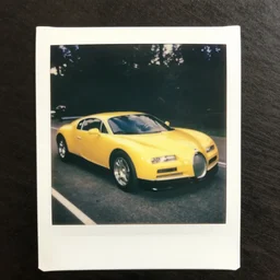 old polaroid shots of a yellow bugatti