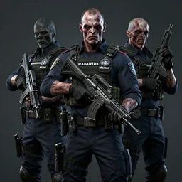 metrocops from half - life 2 in matrix, digital art, very very creepy, dystopian, high quality render, military art, highly detailed guns