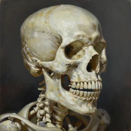 chrome skeleton, oil on canvas, extremely detailed masterpiece