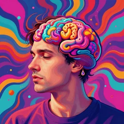 man having a psychedelic psychotic mental breakdown, mental pandemonium, intense colours, vibrant and vivid color, Digital art, hyper detailed, opulent, hyper realistic, bizarre, in the style of Klimt, Peter Mohrbacher, Marc Simonetti, Jean Giraud, victo ngai, 8k,