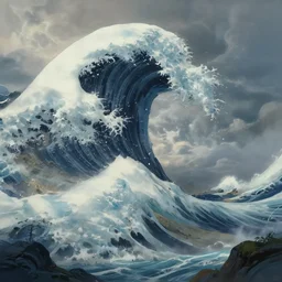 beautiful digital fantasy illustration of a a giant wave in the sky, apocalypse art!!, apocalypse landscape!!!, a detailed matte painting by Dan Luvisi, cgsociety, fantasy art, highly detailed, soft lighting, rendered in octane, masterpiece, very very very aesthetic