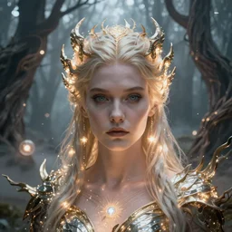 a stunning ultra detailed fantasy fine art portrait of a glowing valkyrie in a forest of sinuous barren trees, surrounded by glowing orbs, misty, very detailed, perfect face, sharp focus, 2 4 mm lens, soft ethereal lighting, artstation, 8 k, by tomasz alen kopera, igor morski and anna dittman