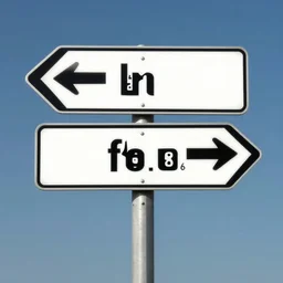 photo still of two street signs shaped like arrows pointing left and right with the words left on one and right on the other, 8 k 8 5 mm f 5. 6