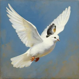 a painting of john macarthur riding a dove