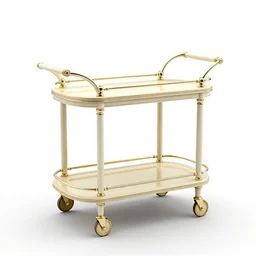 ivory bar cart, stylized 3d render, isolated on a pure white background, centered, entire object in frame, sharp focus, soft studio lighting