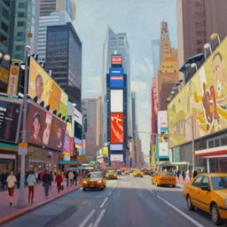 an edward hopper style painting of new york times square, summer