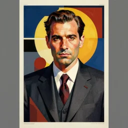 a portrait of a mobster in a suit and tie, a character portrait by tom whalen, bauhaus, poster art, angular, geometric, symmetrical