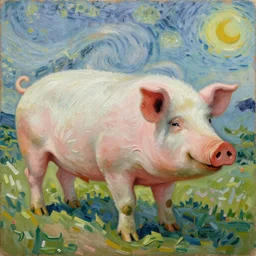 a large pig painted in a style of painting similar to Van Gogh but more impasto and less hatching