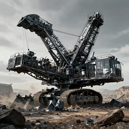 bagger 2 8 8 strip mining machine, black and chrome, massive scale, post apocalyptic wasteland, infinite detail, by simon bisley