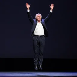 geert wilders levitating on stage and raising both his arms