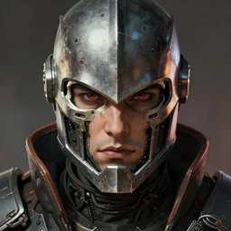 the doomslayer as a scifi cyberpunk knight, closeup portrait art by donato giancola and greg rutkowski, realistic face, digital art, trending on artstation, skull helmet, symmetry!!!