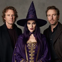 portrait of a witch, wearing purple clothes with gold embroidery, by donato giancola, alex ross, and norman rockwell.
