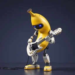 a robotic banana playing guitar