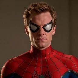 Jesse Pinkman unmasked in a Spider-Man suit, film still, close-up, cinematic lens, heroic portrait