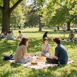 a lovely day in the park, people having a picnic, artgerm, magali villaneuve, award winning