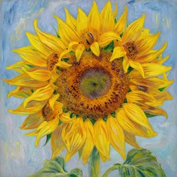 sunflower, water painting, monet, heavenly, sun rays, intricate, colorful, highly detailed, soft tones