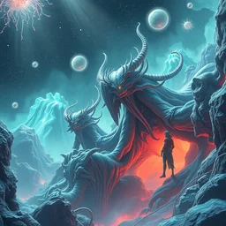 a psychedelic realm at the edge of existence where intensely creative astral beings exist, attempt to break into the human reality, in the style of wlop, illustration, epic, fantasy, hyper detailed, smooth, blender eevee, renderman, unreal engine, arnold render, v - ray, cinema 4 d sharp focus, ray tracing